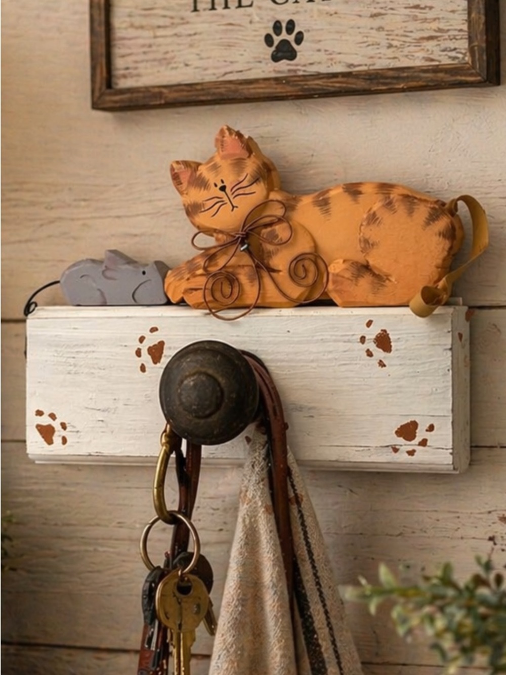 Decorative Orange Cat Wall Hook by